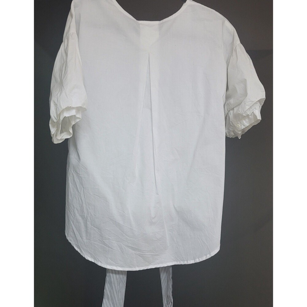 Coco Blue Womens White Cotton Top Short Sleeve Black & White Front Tie Sz S NWT - Picture 2 of 11